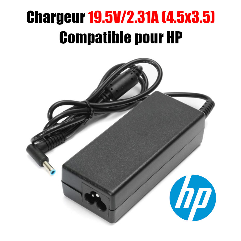 Chargeur ordinateur portable HP, 45 W, 19,5 V, 2,31 A, CA, Adaptateur pour  HP (4,5 mm x 3 mm) : : Informatique