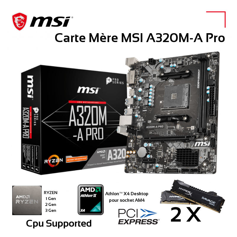 Carte Mère MSI A320M-A Pro Max Socket AM4 2*DDR4 - CAPMICRO