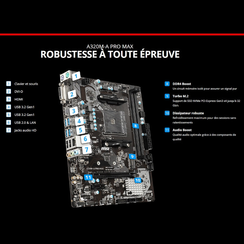 Carte Mère MSI A320M Gaming Pro (AM4) Micro-ATX à prix bas