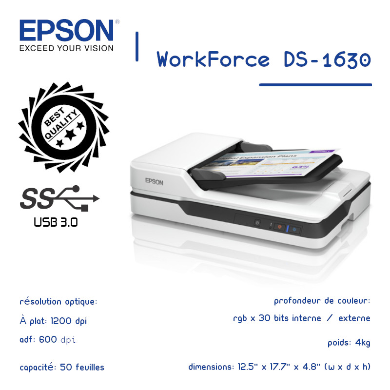 Scanner Epson WorkForce DS-1630 A4 à plat - CAPMICRO