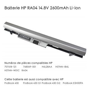 Batterie HP RA04 14.8V 2600mAh Li-ion