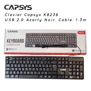Clavier Capsys KB236 USB 2.0 Azerty Noir, Cable: 1.3m