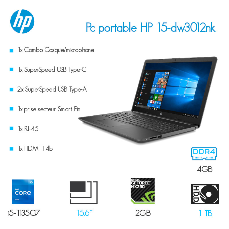 ordinateur portable Hp 15- Ecran 15.6 - Core I3 - 4Go Ram - disque1TB