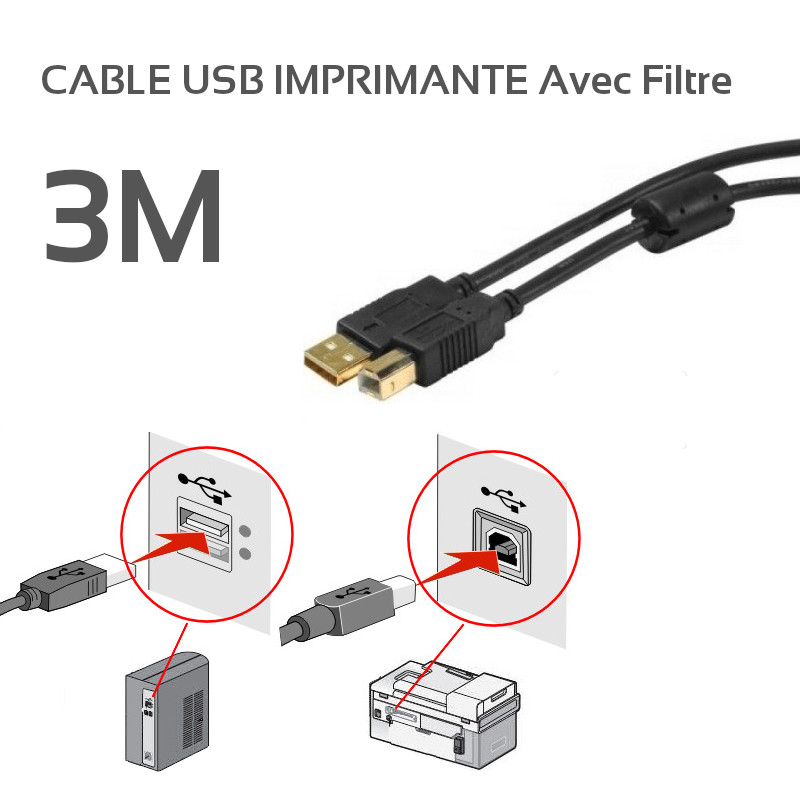 CABLE IMPRIMANTE USB 3M Avec Filtre - CAPMICRO