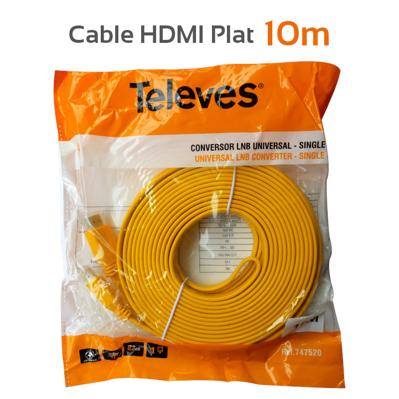 Cable HDMI Plat 10m Televes Haut Débit Ethernet - CAPMICRO