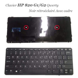 Clavier HP 820 G1/G2 Qwerty Noir rétroéclairé Avec cadre