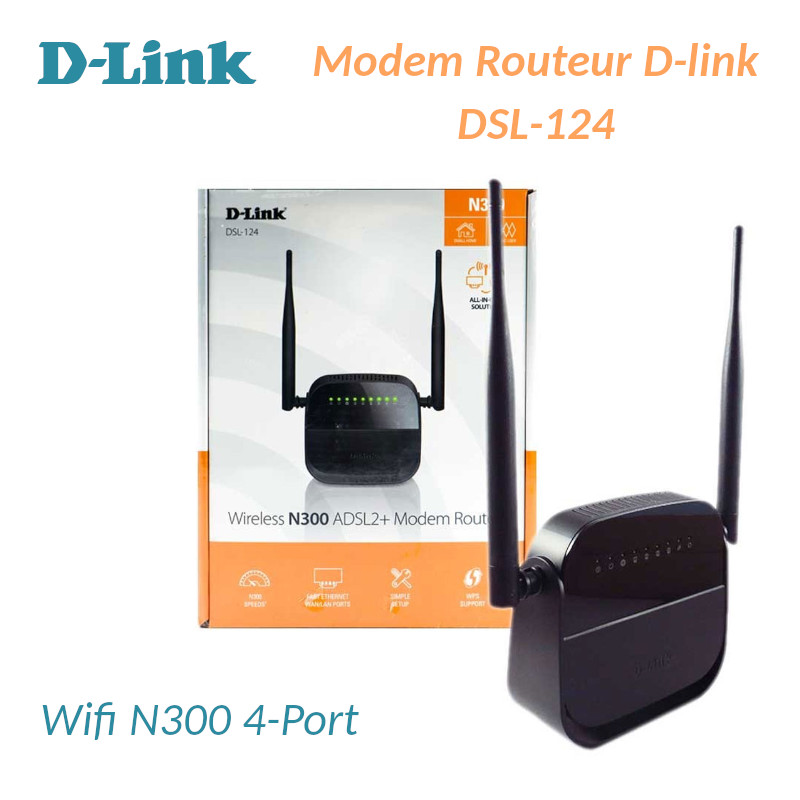 Modem&Routeur D-Link DSL-124 ADSl2+ Wifi N300 4-Port - CAPMICRO