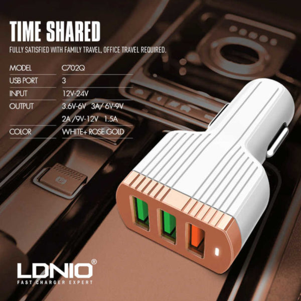 Chargeur LDNIO C702Q 3.0A smartphone pour voiture image #01