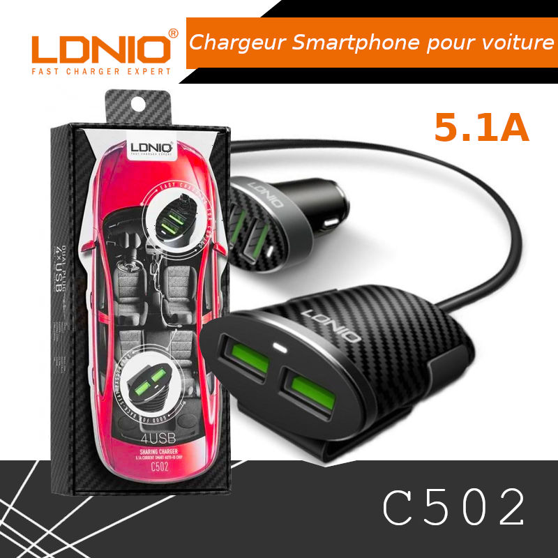 Chargeur LDNIO C702Q 3.0A smartphone pour voiture - CAPMICRO