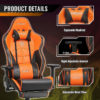 Chaise gaming Kirogi 2076 diff Couleurs avec Repose-Pieds orange 2