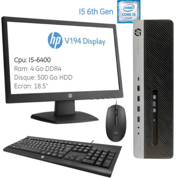 HP EliteDesk 800 G3 I5-6400 4Go 500 HDD Ecran V194 18.5