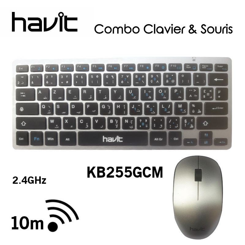 Clavier sans fil 2.4Ghz avec souris pour ordinateur pc azerty USB