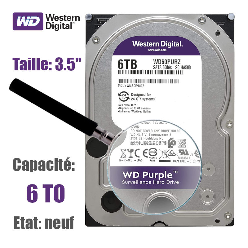 Disque-Dur 6To WD purple pour la vidéo surveillance 3.5 - CAPMICRO