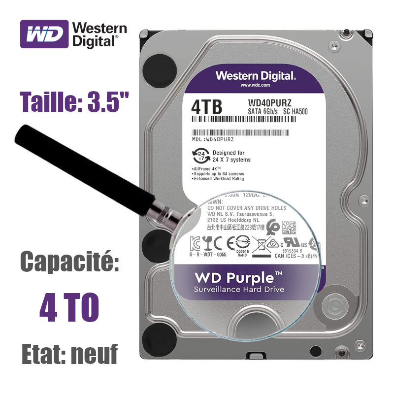 HDD 4To Western-Digital purple pour la vidéo surveillance - CAPMICRO