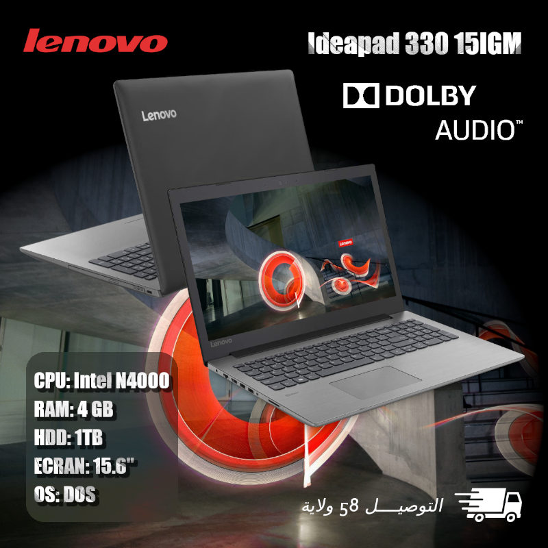 Lenovo Ideapad 330-15IGM Ordinateur Portable 15,6 Noir (Intel Celeron  N4000, 4 Go de RAM, 1 to, Windows 10)