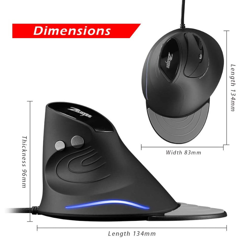 Souris USB filaire verticale 1600dpi pour douleurs du poignet