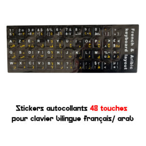 Stickers autocollants 48 touches clavier français arab noir-jaune-blanc