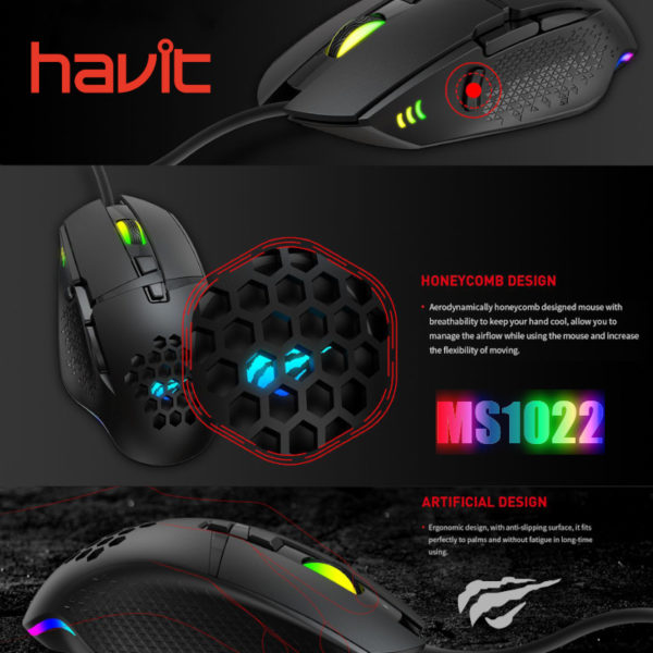 Souris Gaming Havit MS1022 RGB LED (8 buttons) filaire image #01