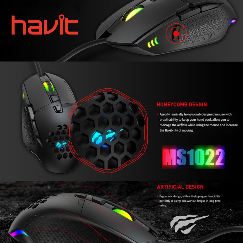 Souris Gaming Filaire Optique Havit MS1028 Noir - SpaceNet