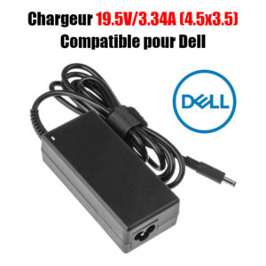 Chargeur 19.5V 3.34A (4.5x3.5) Compatible pour Dell