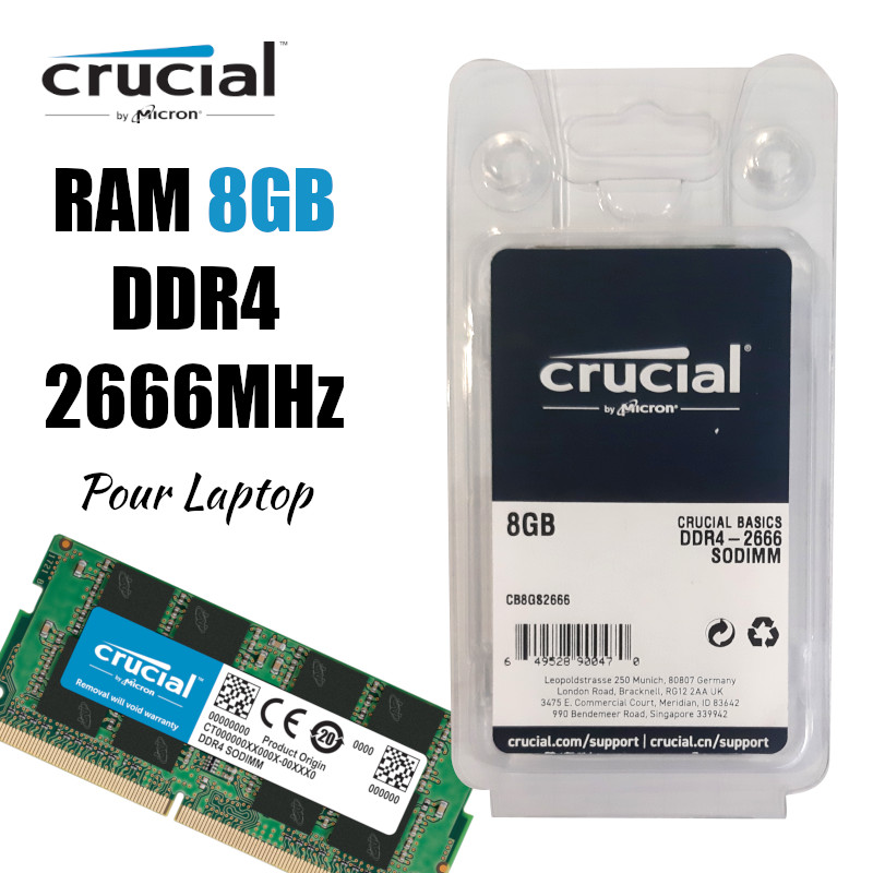 RAM Crucial 8GB DDR4 2666MHz pour pc portable - CAPMICRO