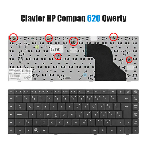 Clavier HP Compaq 620 Qwerty Noir sans pavé