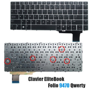 Clavier HP Folio 9470 EliteBook Qwerty Gris sans pavé