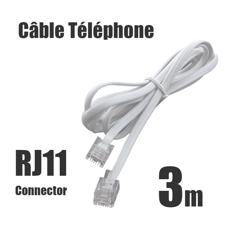 Câble Téléphone RJ11 3M Blanc - CAPMICRO