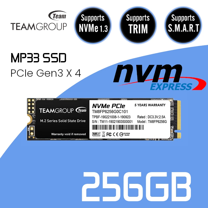 NVMe SSD 256GB TeamGroup MP33 PCIe Gen3 X4 - CAPMICRO