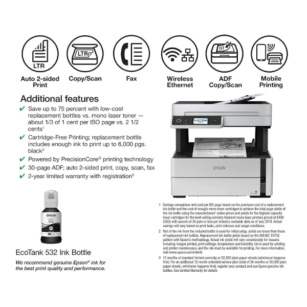 Imprimante Epson Wifi FAX M3170 EcoTank Multifonction mono 4en1 image #05