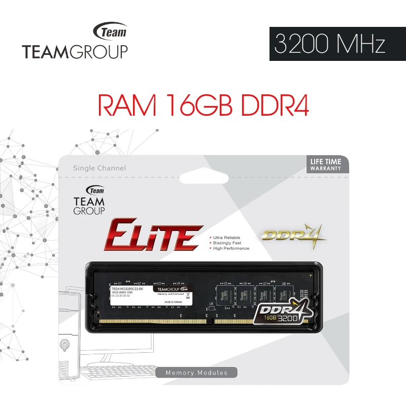 RAM 16GB DDR4 3200MHz TeamGroup Elite Pour Desktop - CAPMICRO