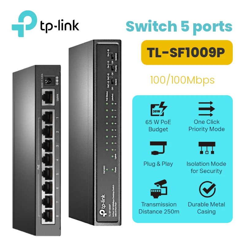 Switch Réseau Tp-Link 5 Ports 100Mbps avec 4 Ports POE