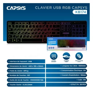 Clavier Capsys KB174 RGB USB 2.0