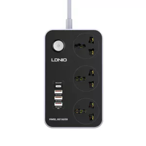 Multiprise Ldnio 3 prises 220V 4 prises USB SC3412 2500W 10A image 01