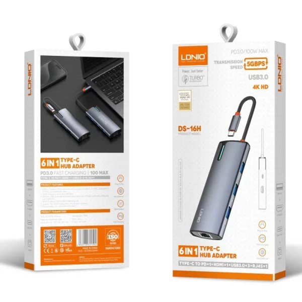 HUB SIYOTEAM 4K HD TYPE C TO RJ45 USB3.0 6IN 1 DS 16H