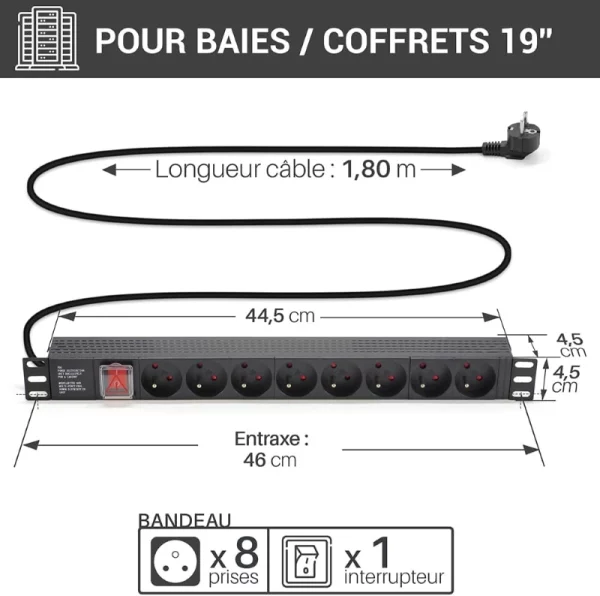 Bandeau d’alimentation 8 ports rack 19 2